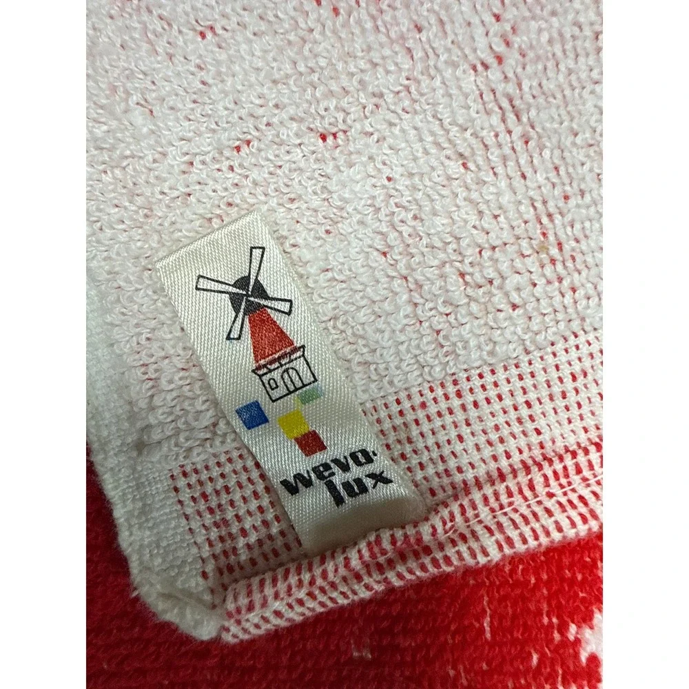 Vintage Wevo Lux Holland Souvenir Tea Towel Red White Dutch Boy Girl Windmill
